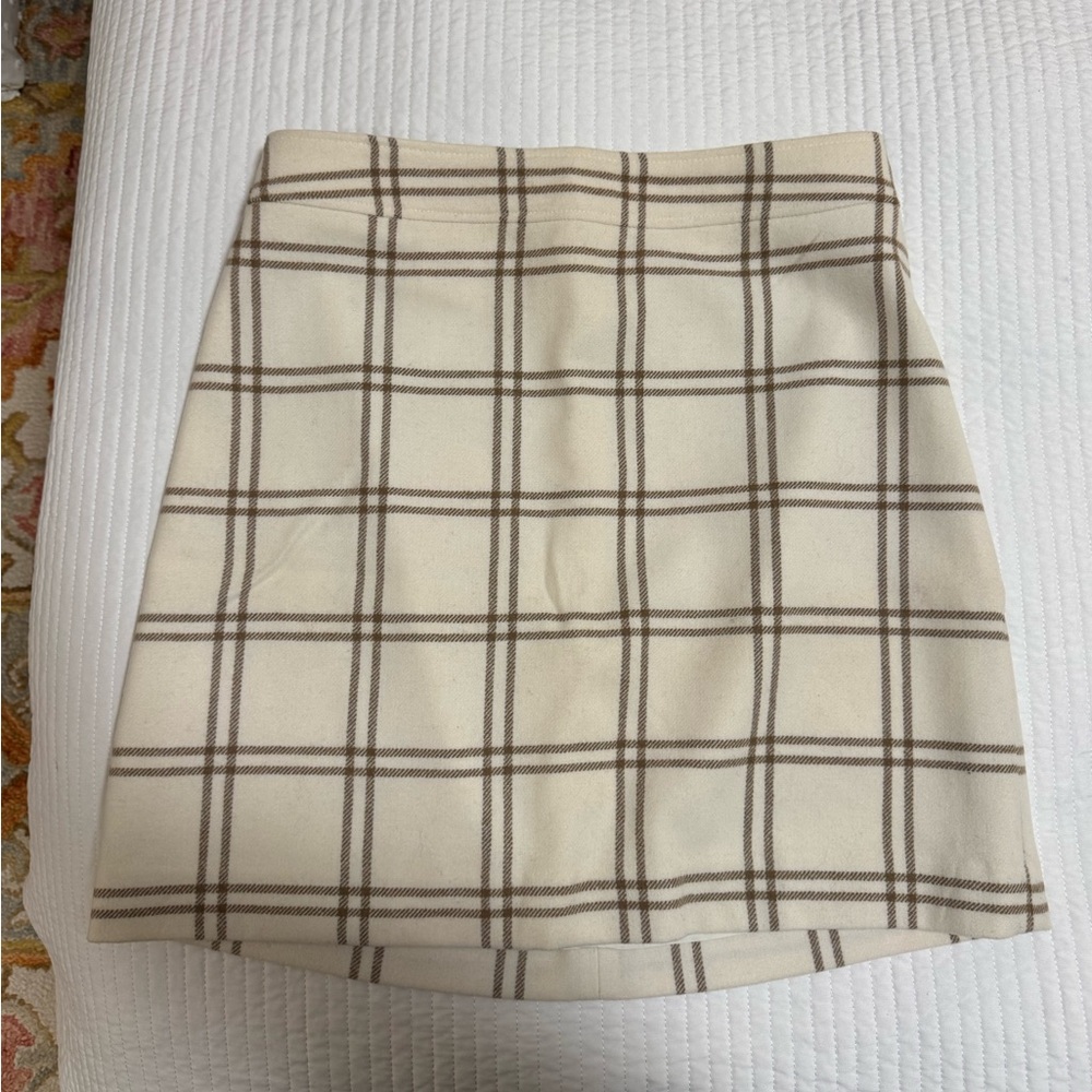 J. Crew Cream and Brown Plaid Mini Skirt